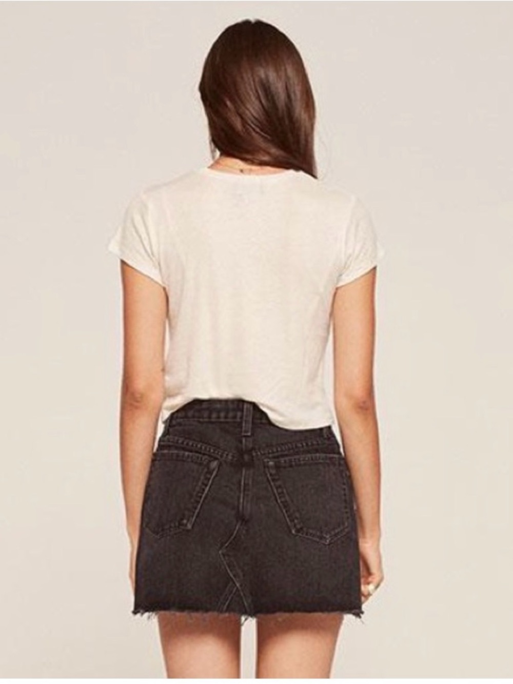 Reformation Denim Retooled Mini Skirt Pacific Washed Black 27 Raw Hem Distressed - Picture 4 of 16